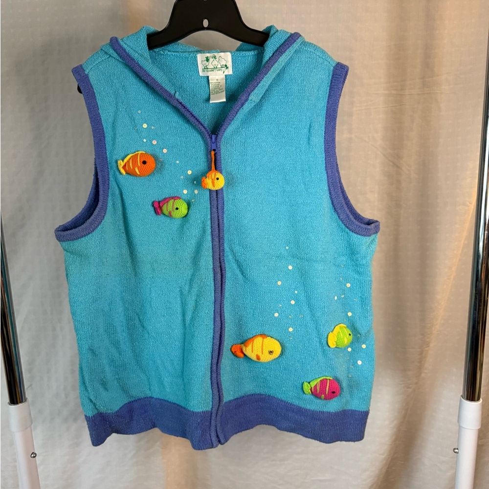 Quacker Factory Blue Fish Embellished Cardigan Great for Elementary Teachers!!